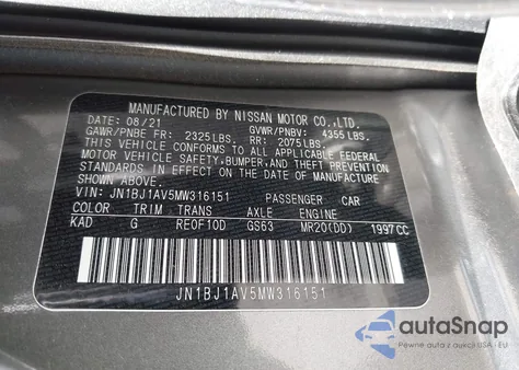 2021 Nissan Rogue Sport S Fwd Xtronic Cvt из США, поврежденный, VIN JN1BJ1AV5MW316151